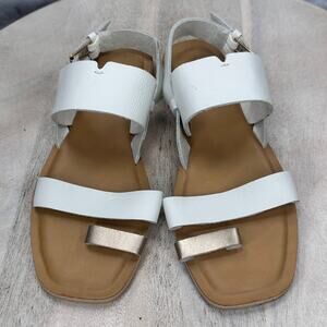TOMS Women's Freya Toe Loop Sandal Flat White Open Toe Size 7.5 Excellent